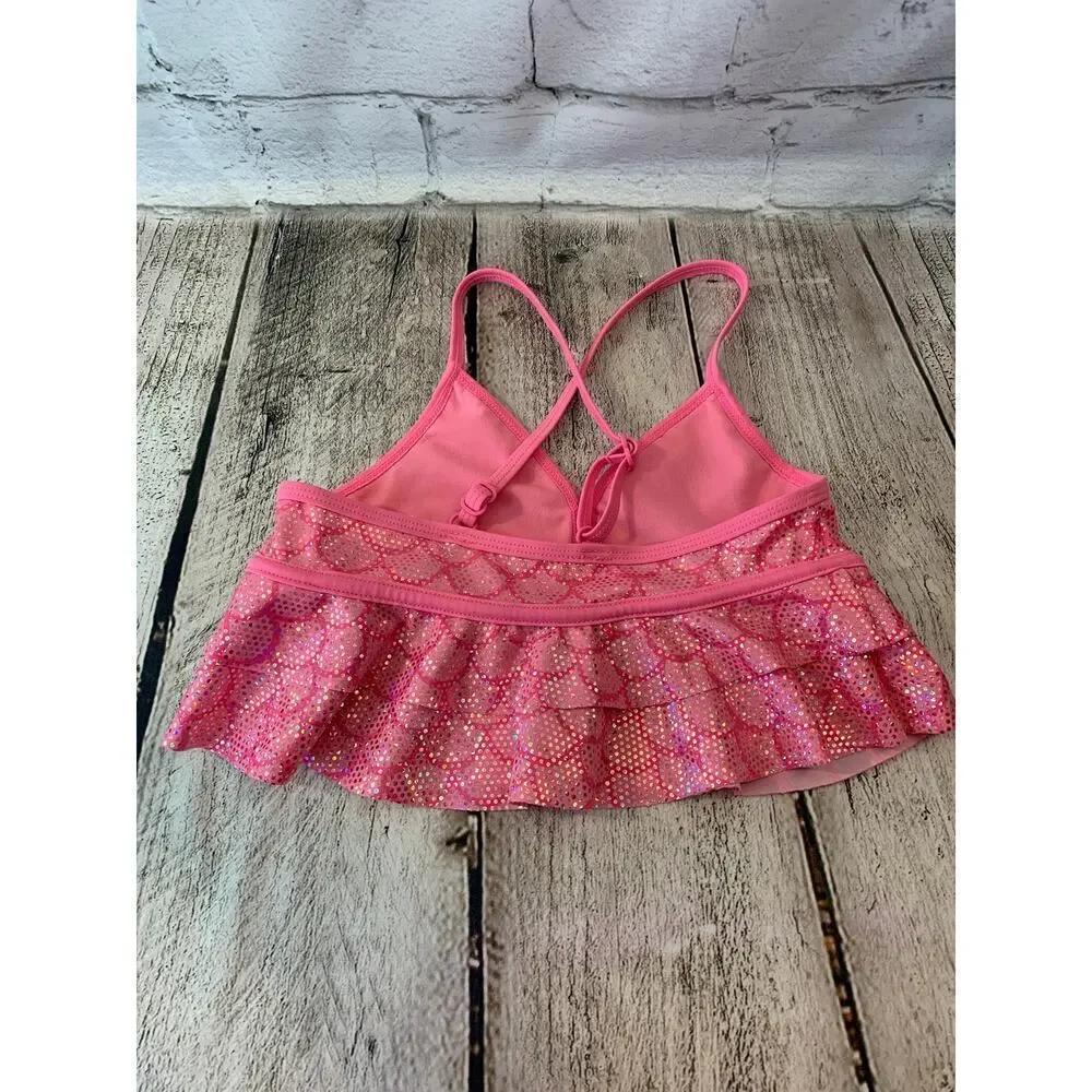 JUSTICE Girl’s Pink Silver Ruffled Tankini Top / Size: 8